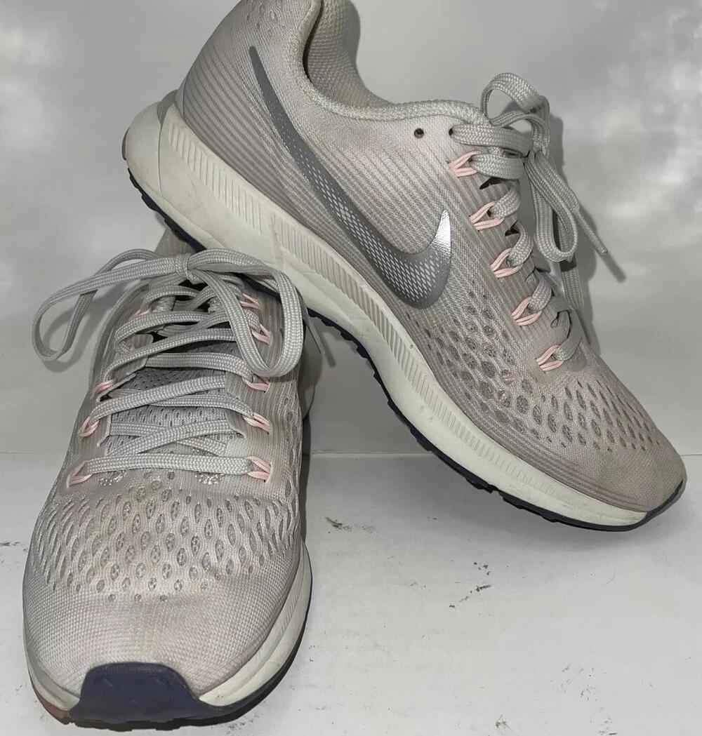 Nike Air Zoom Pegasus 34 Shoes Womens Size 8 Gray Silver Mesh Running 880560-004